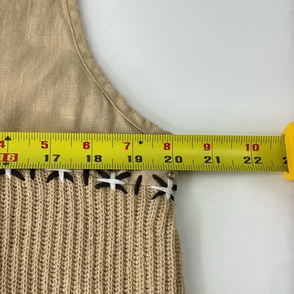 Vintage Lizsport Linen Blend Cream Boxy Ribbed Button Down Vest - Picture 6 of 8